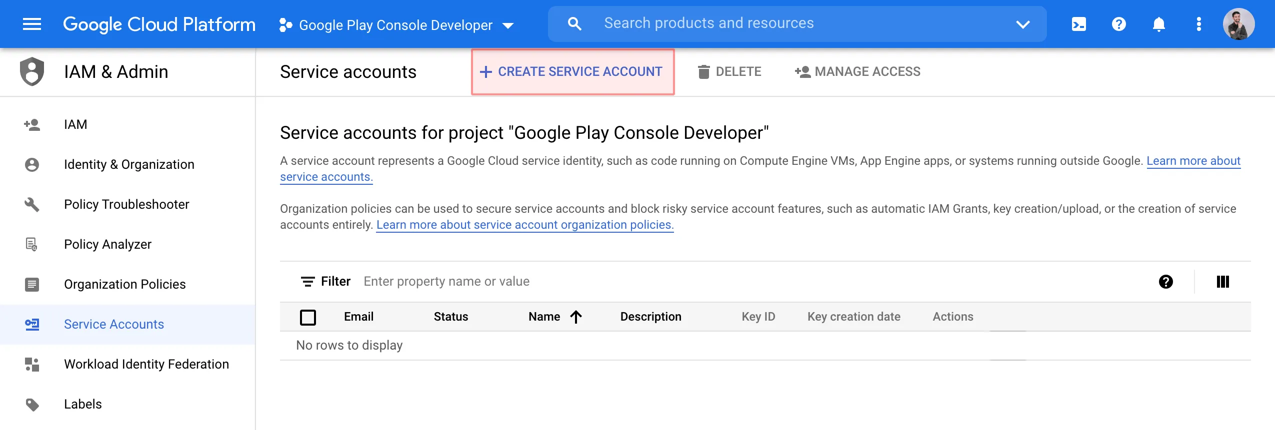 Create Service Account